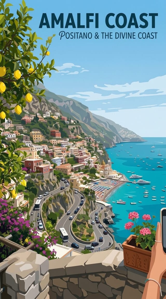 Amalfi Coast wedding gift illustrated travel poster