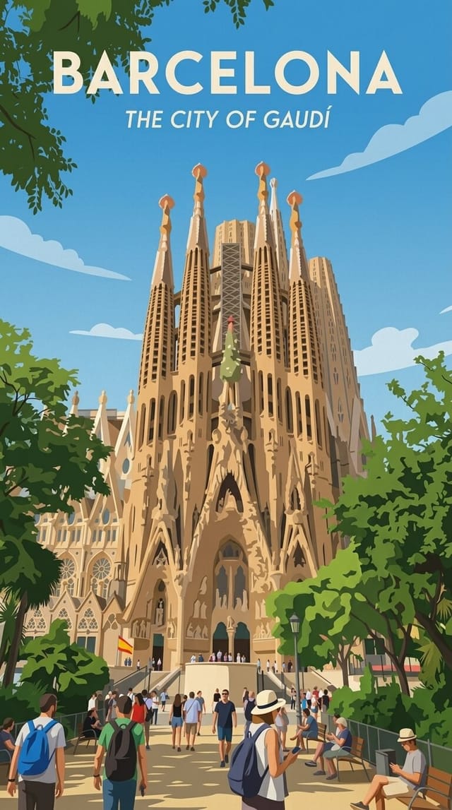 Barcelona anniversary gift illustrated travel poster