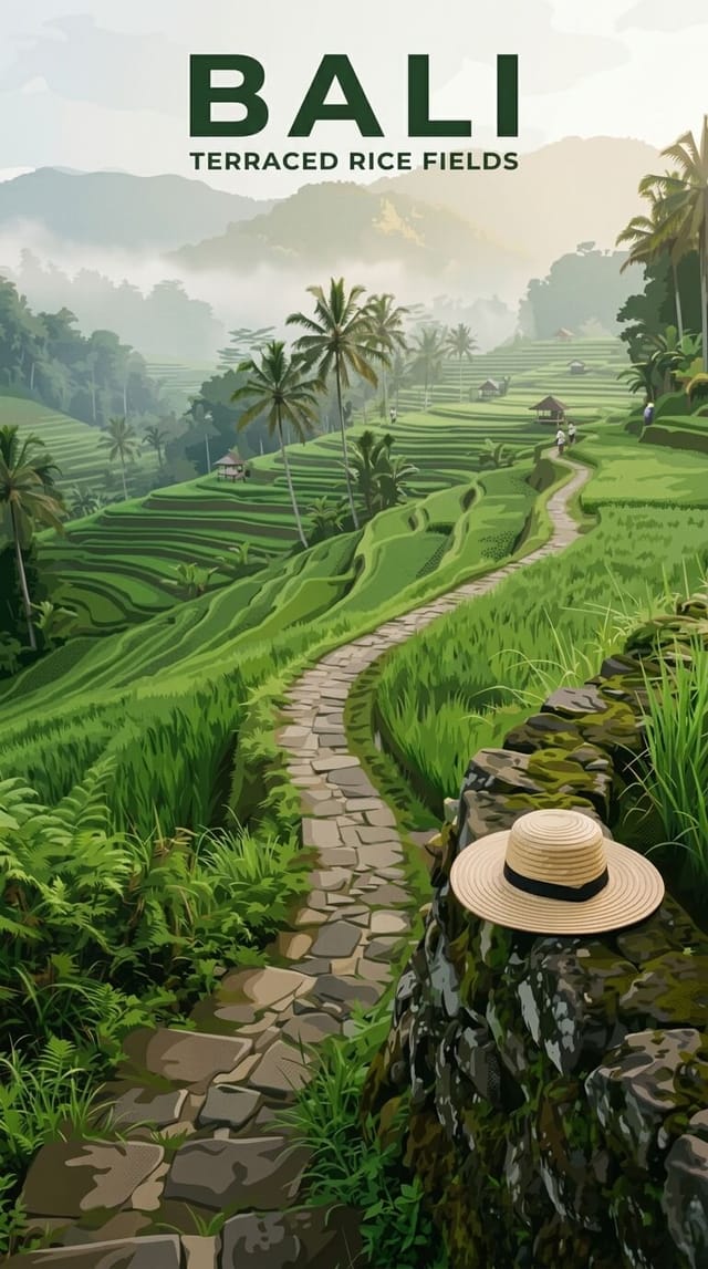 Bali personalized illustrated travel poster