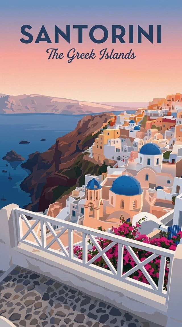 Santorini personalized illustrated travel poster