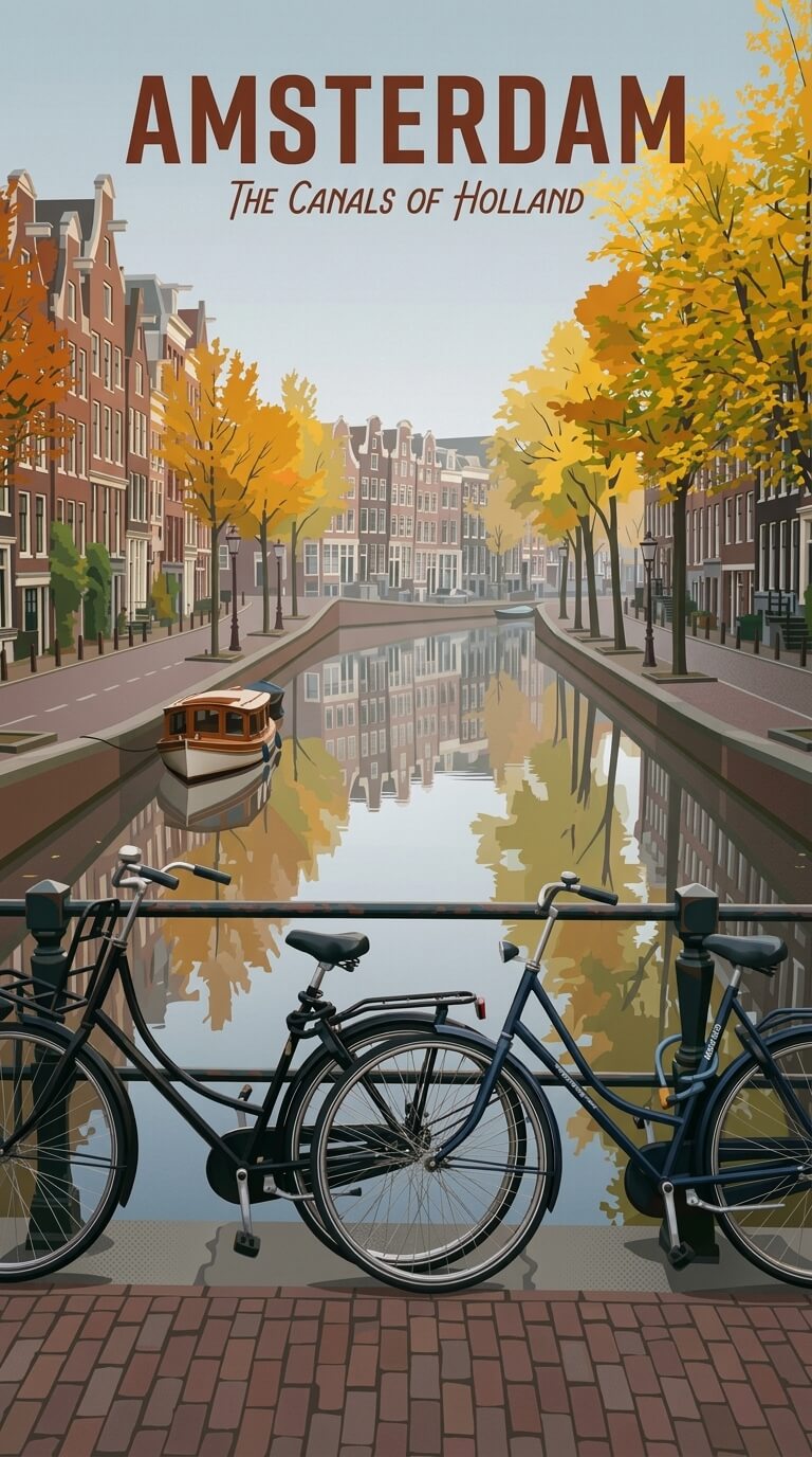 Amsterdam travel poster — illustrated wall art from your photo