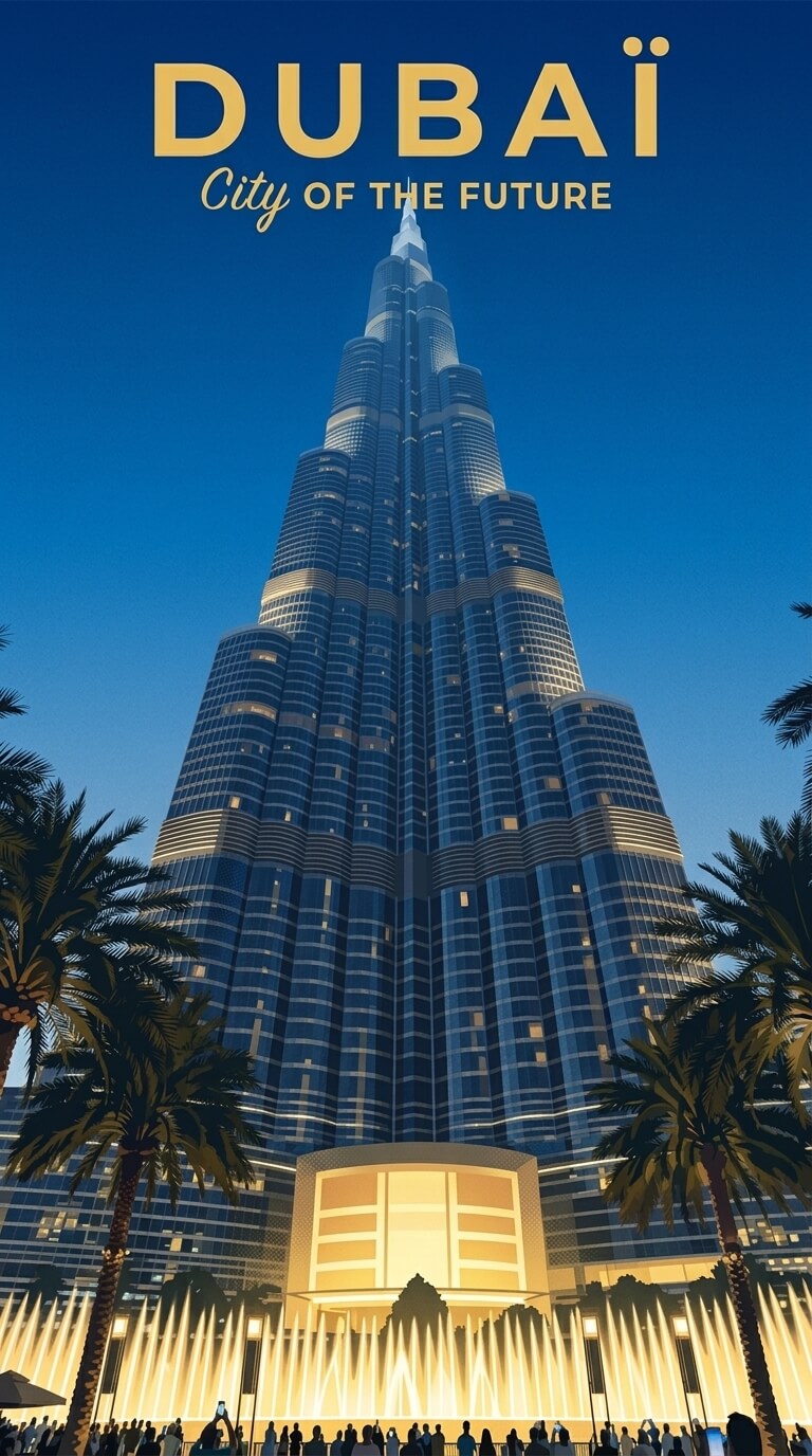 Dubai travel poster — illustrated wall art from your photo