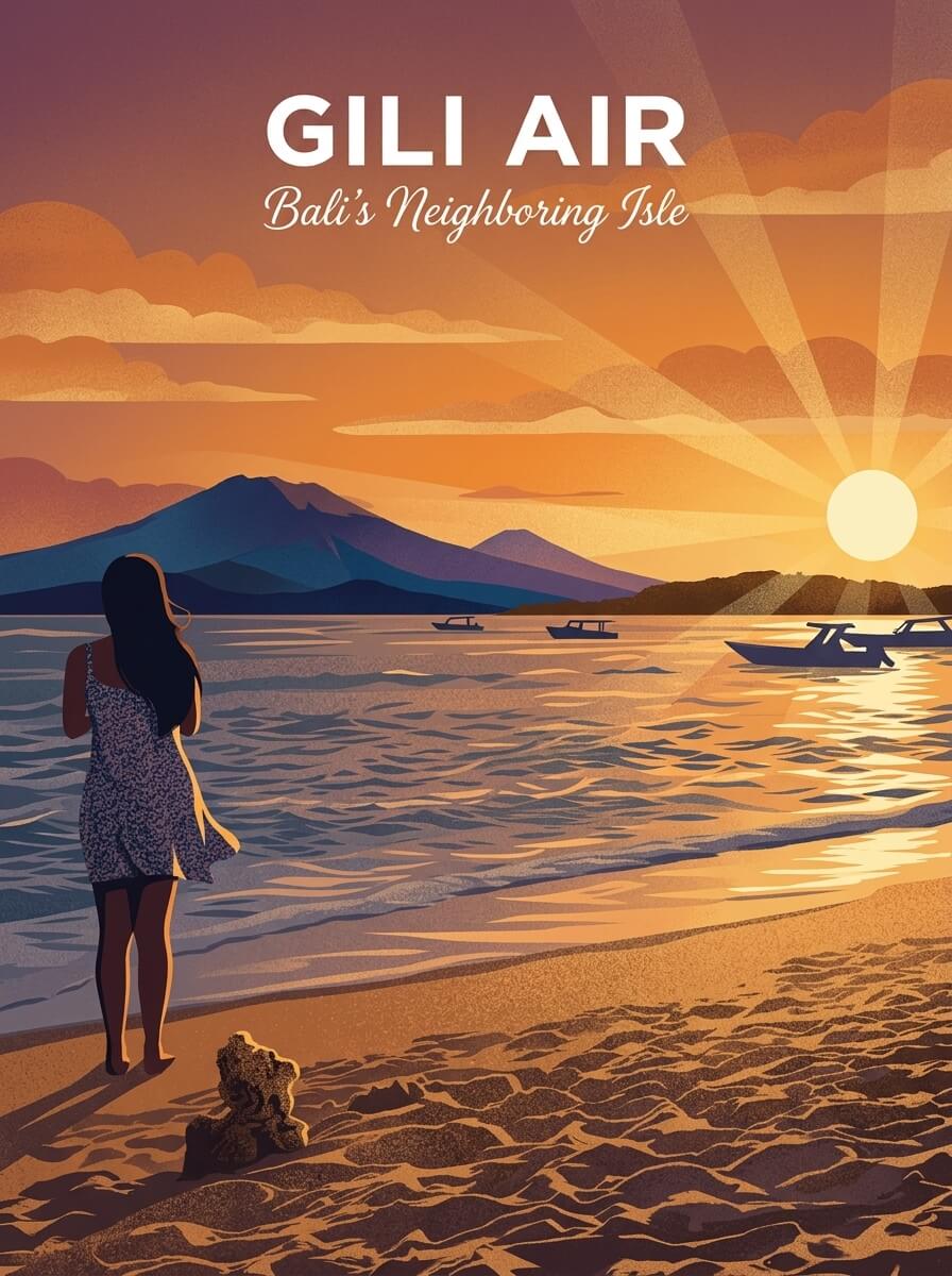 Gili Air travel poster — illustrated wall art from your photo