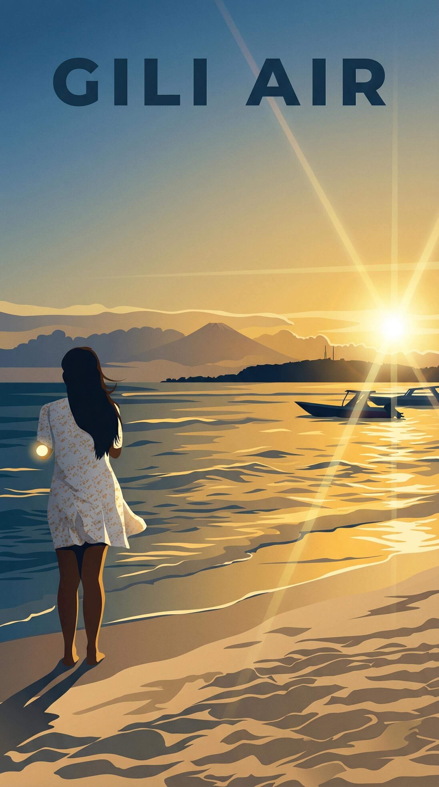 Gili Air travel poster — illustrated wall art from your photo