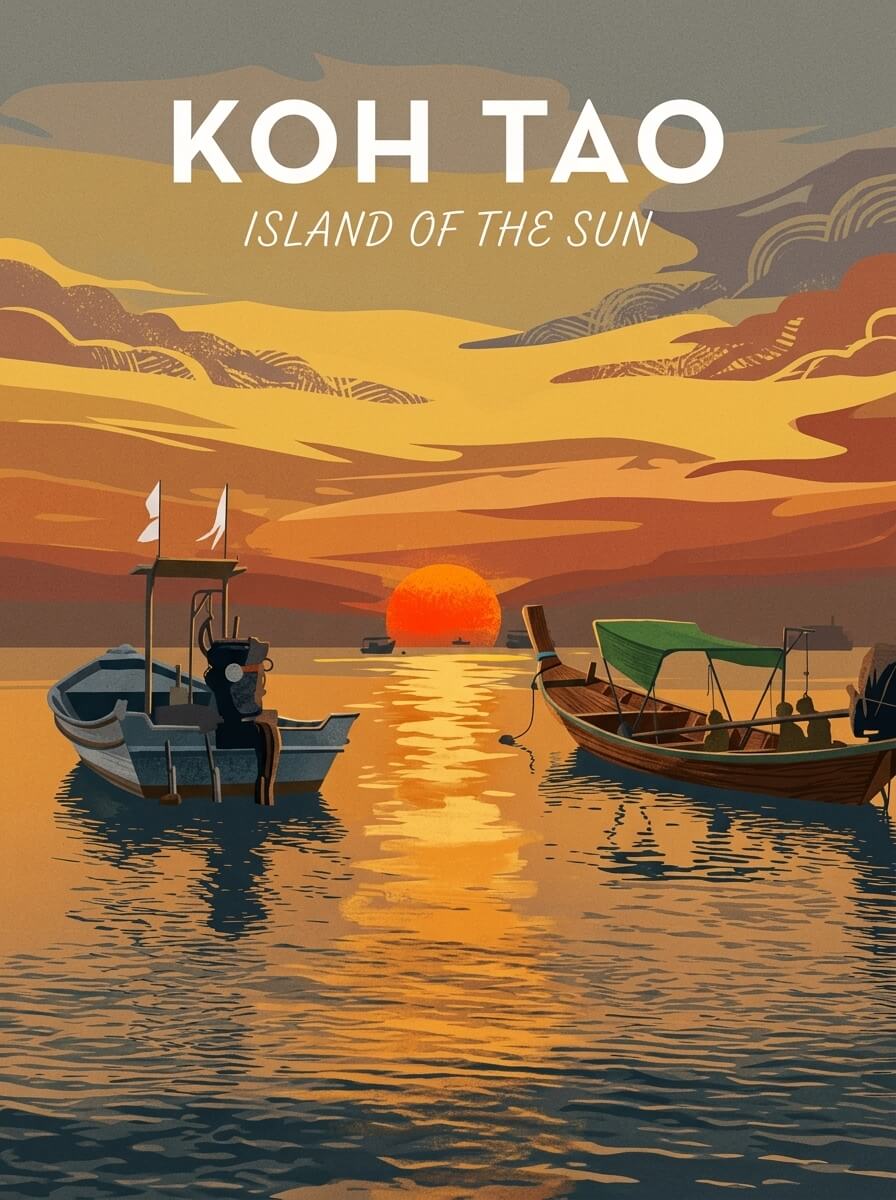 Koh Tao travel poster — illustrated wall art from your photo
