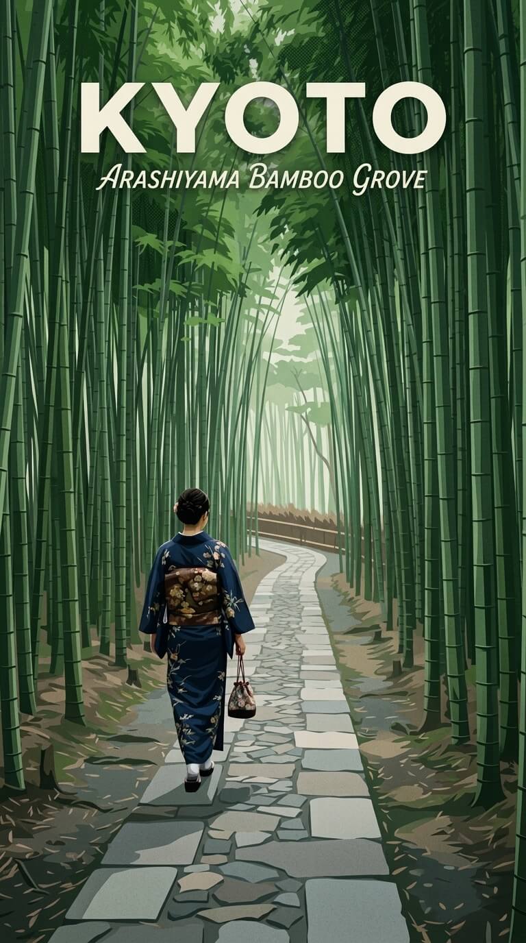 Kyoto travel poster — illustrated wall art from your photo