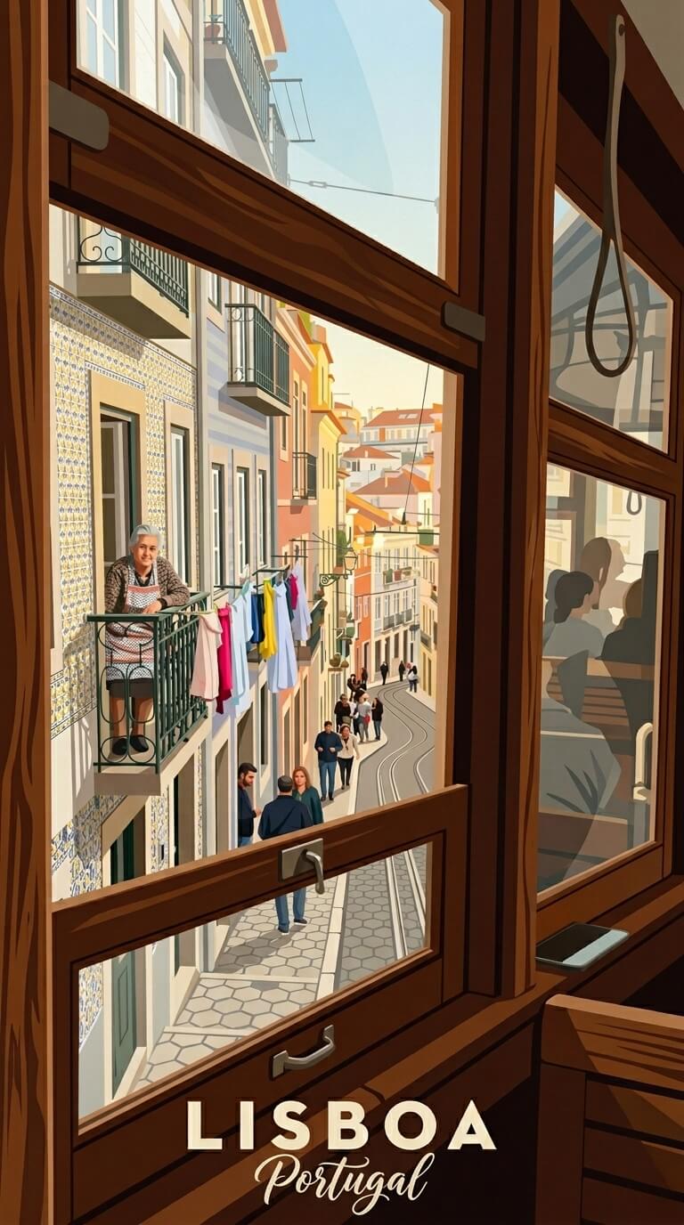 Lisbon travel poster — illustrated wall art from your photo
