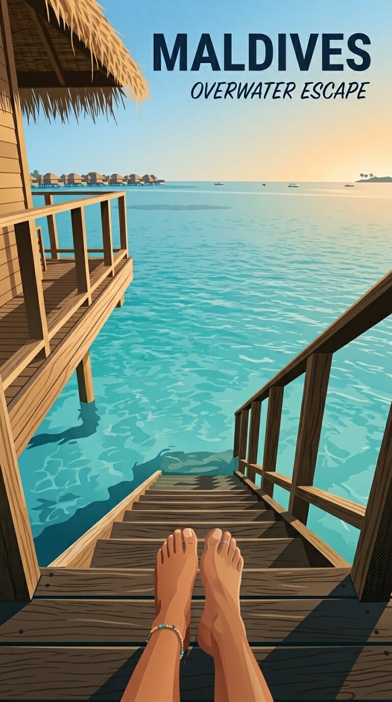 Maldives travel poster — illustrated wall art from your photo