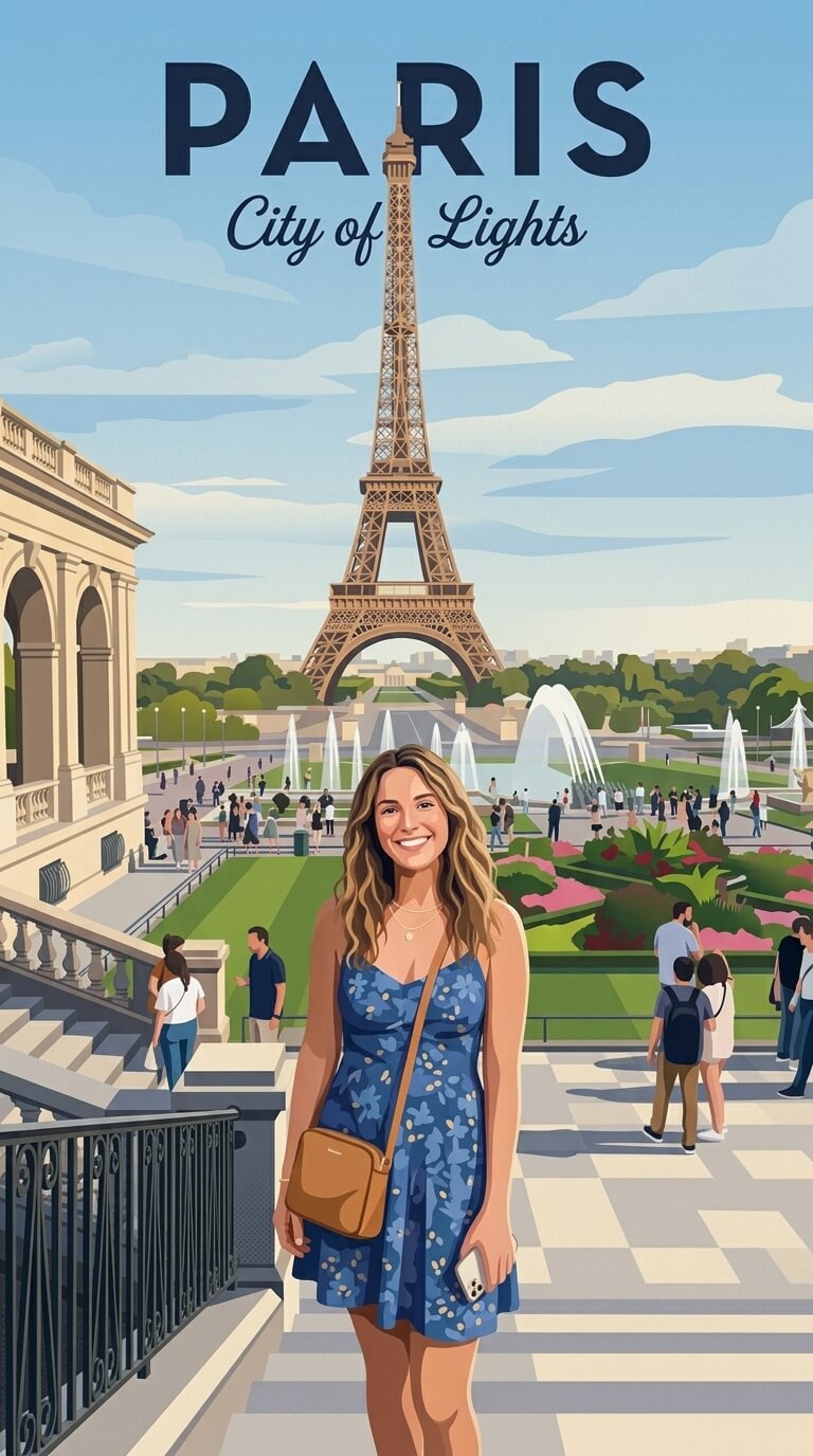 Paris travel poster — illustrated wall art from your photo