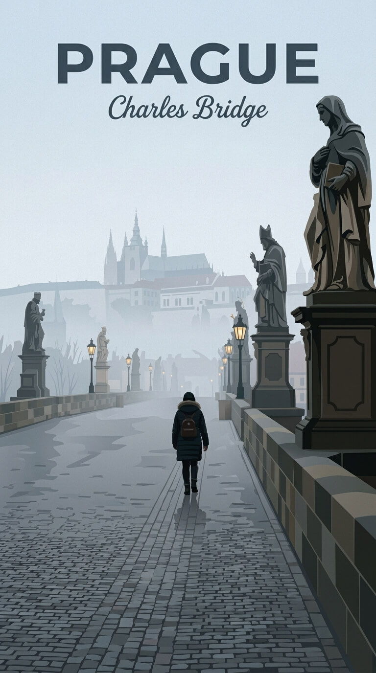 Prague travel poster — illustrated wall art from your photo