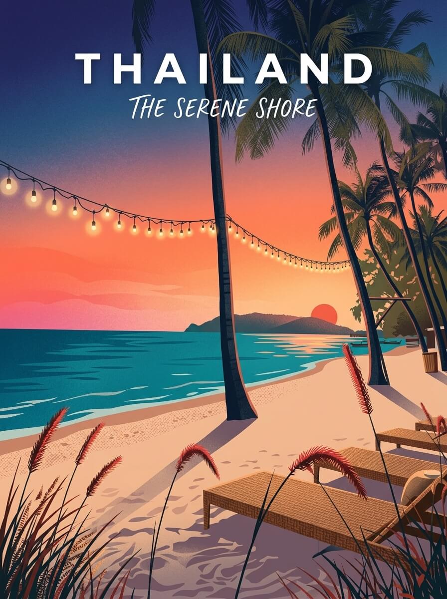 Thailand travel poster — illustrated wall art from your photo